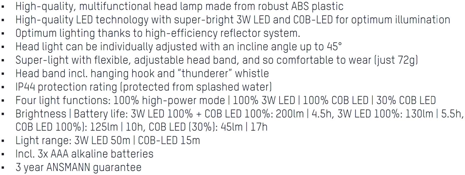 פנס ראש מקצועי אנסמן ANSMANN HD200B 1600-0198 TEXT